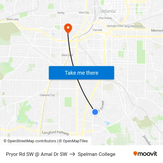 Pryor Rd SW @ Amal Dr SW to Spelman College map