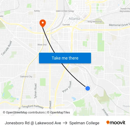 Jonesboro Rd @ Lakewood Ave to Spelman College map