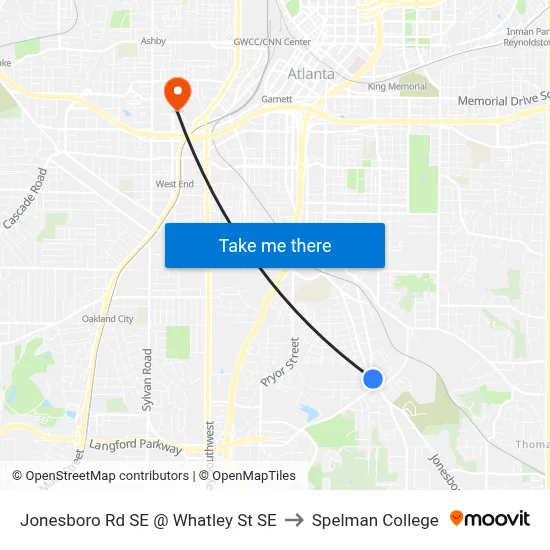 Jonesboro Rd SE @ Whatley St SE to Spelman College map