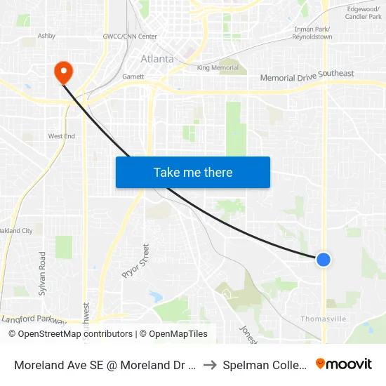 Moreland Ave SE @ Moreland Dr SE to Spelman College map
