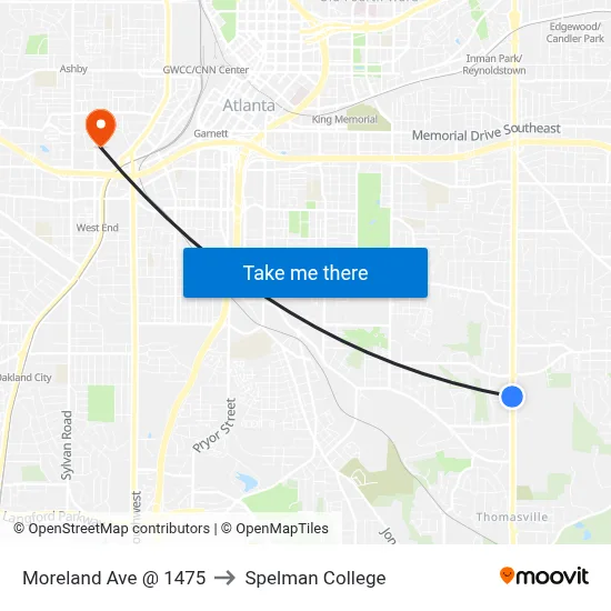 Moreland Ave @ 1475 to Spelman College map