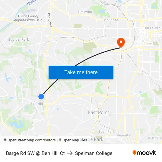 Barge Rd SW @ Ben Hill Ct to Spelman College map