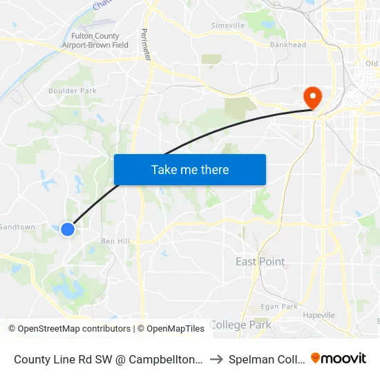 Campbellton Rd SW @ County Line Rd SW to Spelman College map
