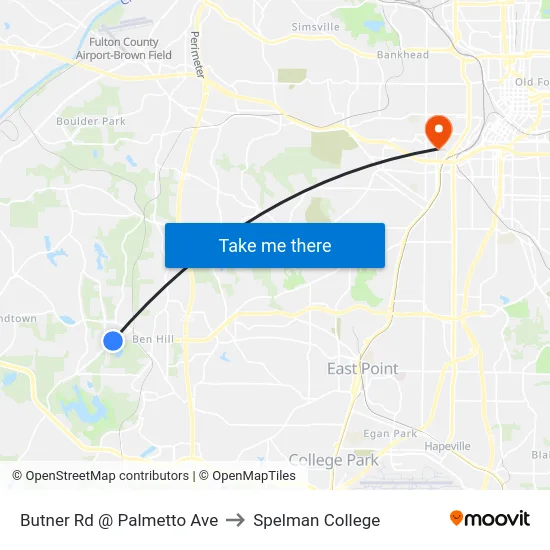 Butner Rd @ Palmetto Ave to Spelman College map