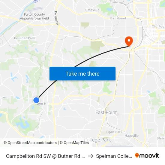 Campbellton Rd SW @ Butner Rd SW to Spelman College map