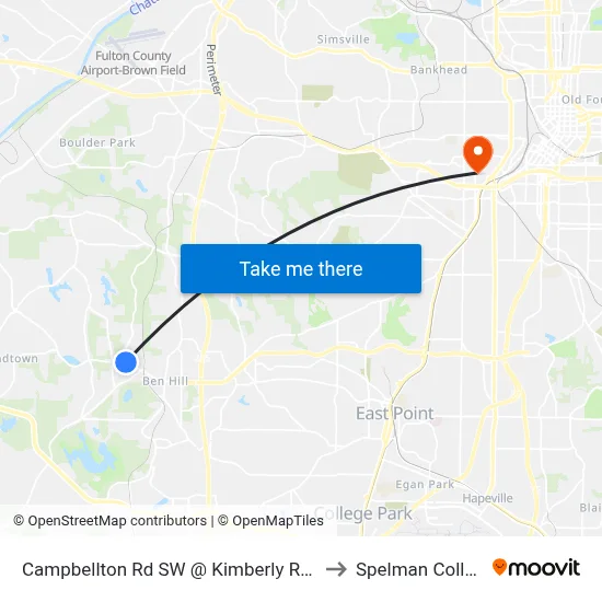 Campbellton Rd SW @ Kimberly Rd SW to Spelman College map