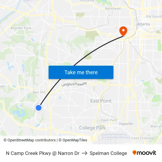 N Camp Creek Pkwy @ Narron Dr to Spelman College map