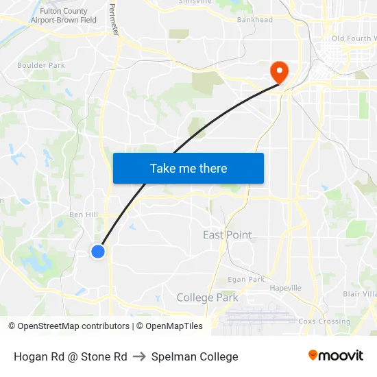 Hogan Rd @ Stone Rd to Spelman College map