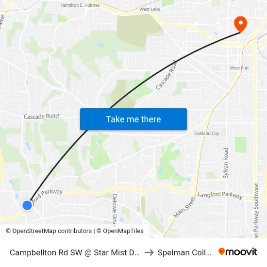 Campbellton Rd SW @ Star Mist Dr SW to Spelman College map