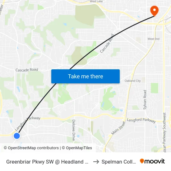 Greenbriar Pkwy SW @ Headland Dr SW to Spelman College map