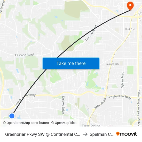 Greenbriar Pkwy SW @ Continental Colony Pkwy SW to Spelman College map
