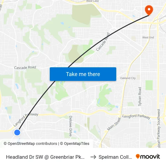 Headland Dr SW @ Greenbriar Pkwy SW to Spelman College map
