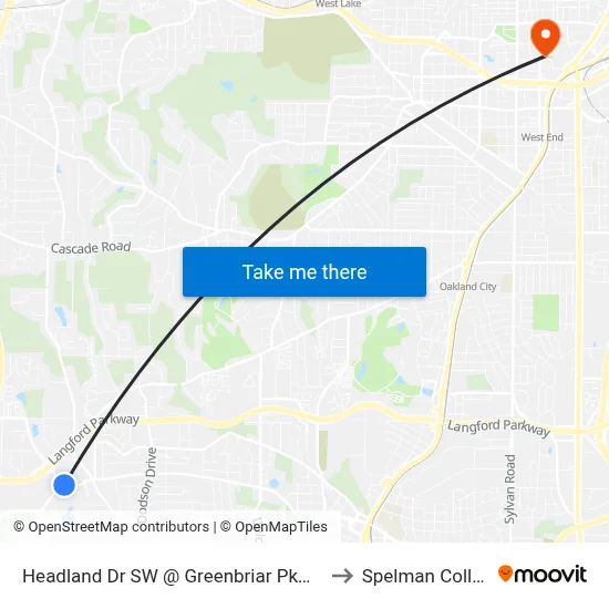 Headland Dr SW @ Greenbriar Pkwy SW to Spelman College map