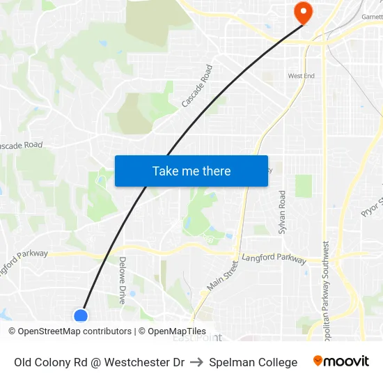 Old Colony Rd @ Westchester Dr to Spelman College map