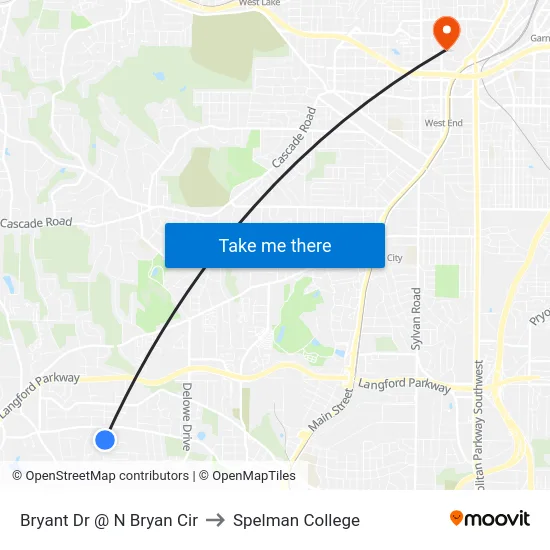 Bryant Dr @ N Bryan Cir to Spelman College map