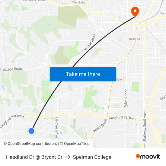 Headland Dr @ Bryant Dr to Spelman College map