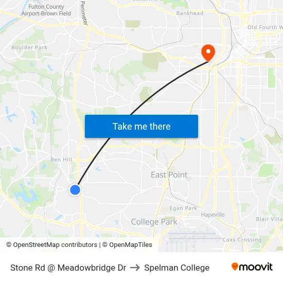 Stone Rd @ Meadowbridge Dr to Spelman College map