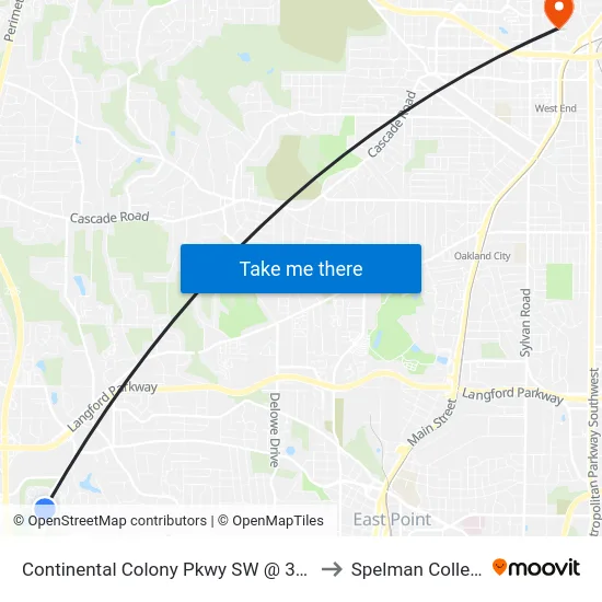 Continental Colony Pkwy SW @ 3030 to Spelman College map