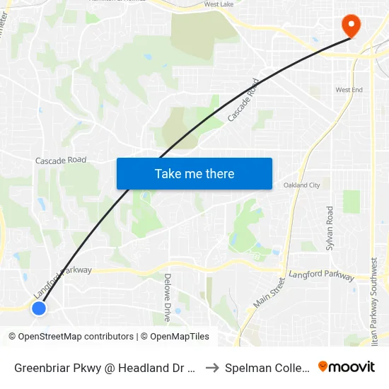 Greenbriar Pkwy @ Headland Dr SW to Spelman College map
