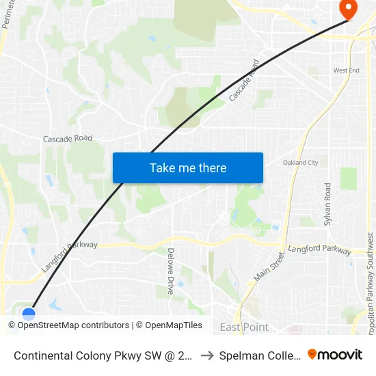 Continental Colony Pkwy SW @ 2999 to Spelman College map