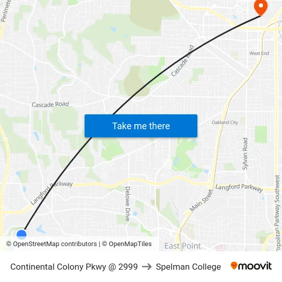 Continental Colony Pkwy @ 2999 to Spelman College map