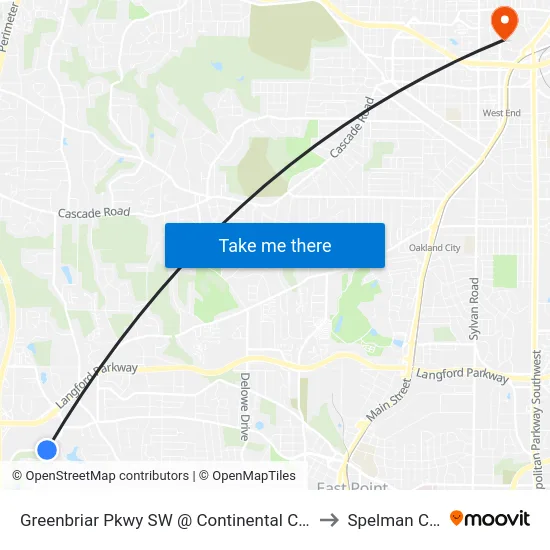 Greenbriar Pkwy SW @ Continental Colony Pkwy SW to Spelman College map