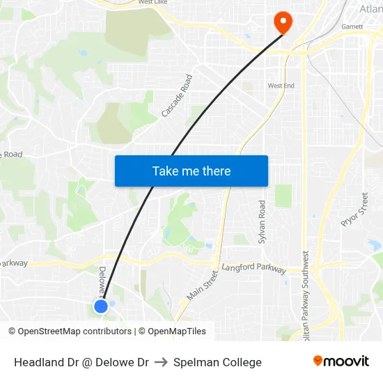 Headland Dr @ Delowe Dr to Spelman College map