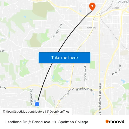 Headland Dr @ Broad Ave to Spelman College map