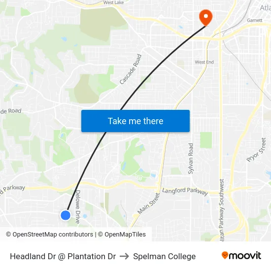 Headland Dr @ Plantation Dr to Spelman College map