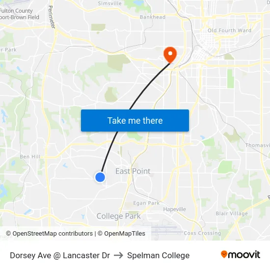 Dorsey Ave @ Lancaster Dr to Spelman College map