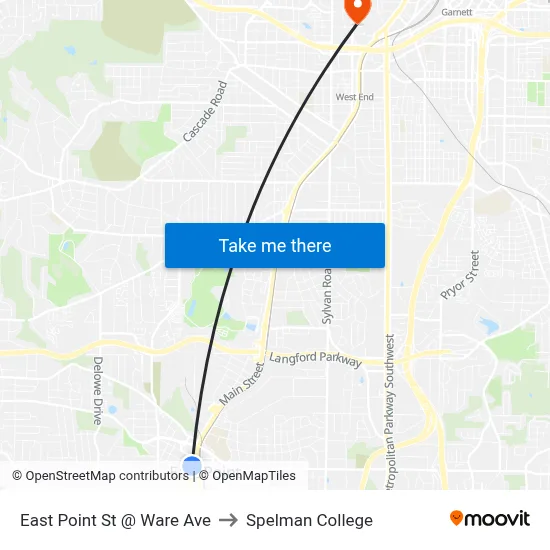 East Point St @ Ware Ave to Spelman College map