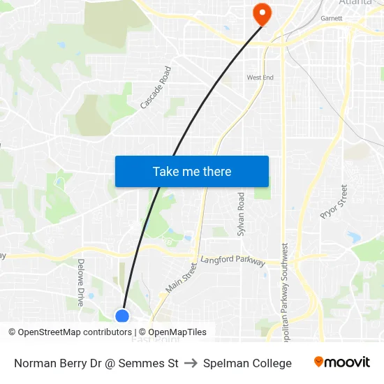 Norman Berry Dr @ Semmes St to Spelman College map