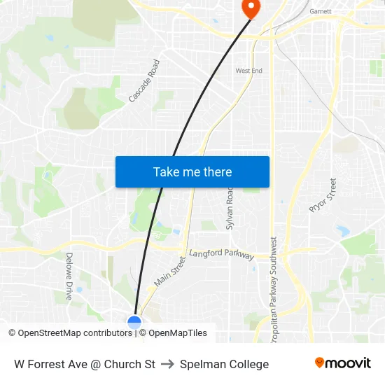 W Forrest Ave @ Church St to Spelman College map