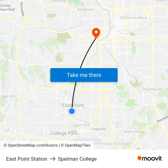 East Point Station to Spelman College map
