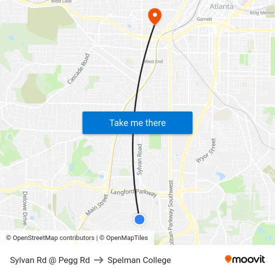 Sylvan Rd @ Pegg Rd to Spelman College map