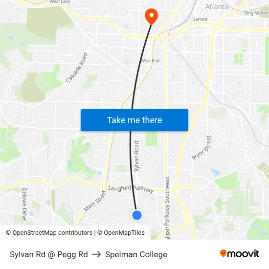 Sylvan Rd @ Pegg Rd to Spelman College map