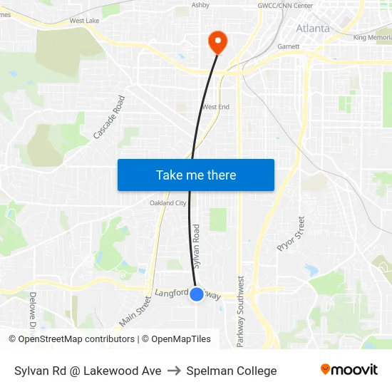 Sylvan Rd @ Lakewood Ave to Spelman College map