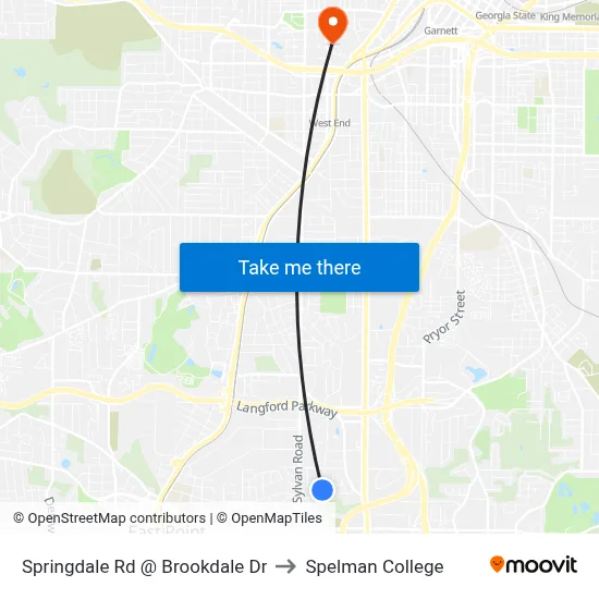 Springdale Rd @ Brookdale Dr to Spelman College map