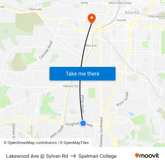 Lakewood Ave @ Sylvan Rd to Spelman College map