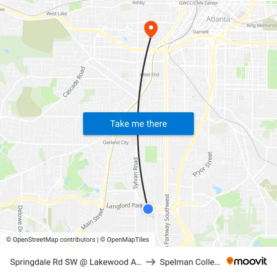 Springdale Rd SW @ Lakewood Ave to Spelman College map