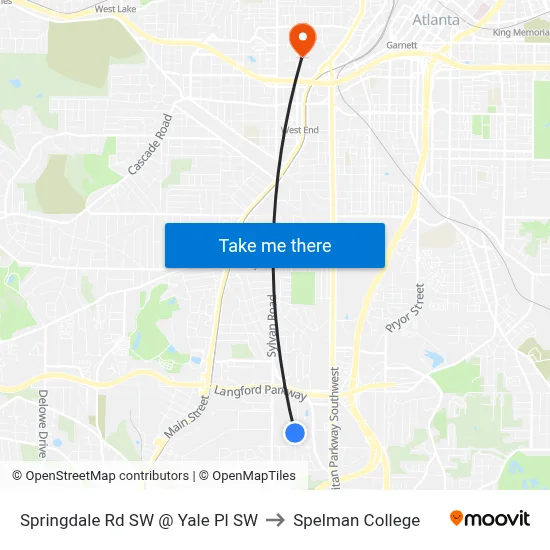 Springdale Rd SW @ Yale Pl SW to Spelman College map
