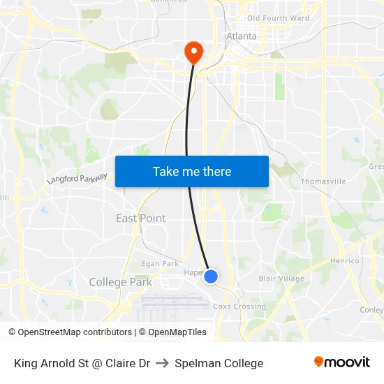 King Arnold St @ Claire Dr to Spelman College map