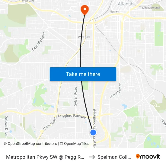 Metropolitan Pkwy SW @ Pegg Rd SW to Spelman College map
