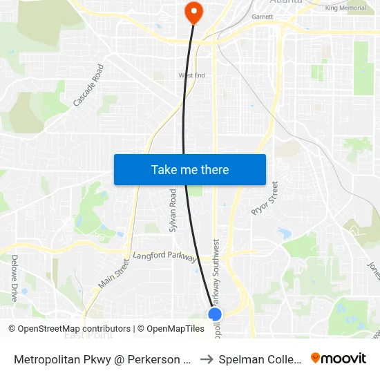 Metropolitan Pkwy @ Perkerson Rd to Spelman College map