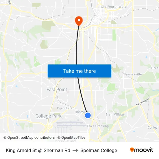 King Arnold St @ Sherman Rd to Spelman College map