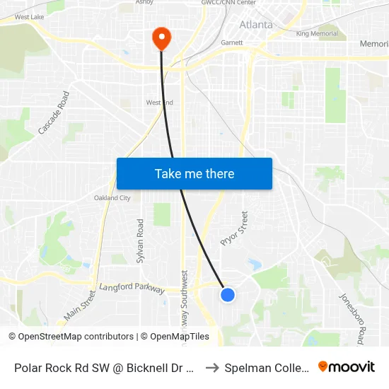 Polar Rock Rd SW @ Bicknell Dr SW to Spelman College map