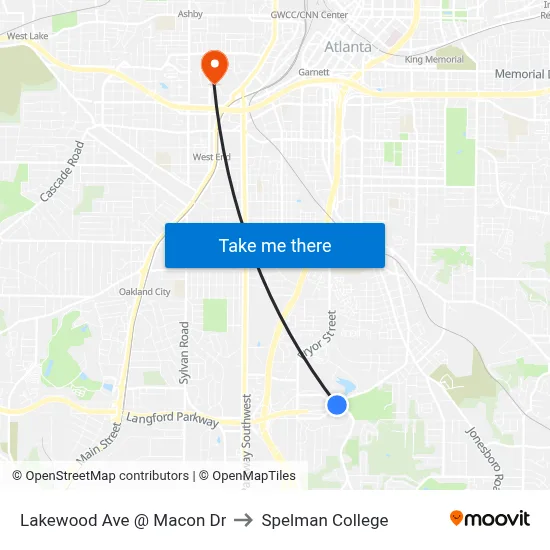 Lakewood Ave @ Macon Dr to Spelman College map