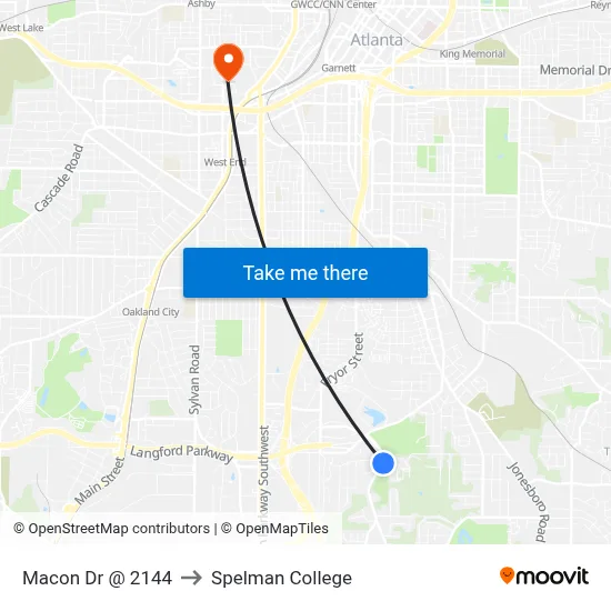 Macon Dr @ 2144 to Spelman College map