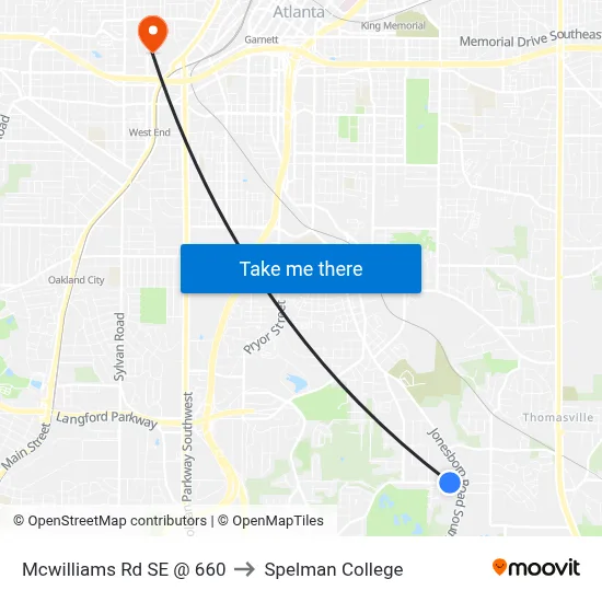 Mcwilliams Rd SE @ 660 to Spelman College map