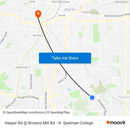 Harper Rd @ Browns Mill Rd to Spelman College map